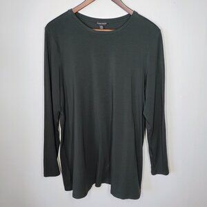 Eileen Fisher Top Womens Medium Dark Green Jersey Relaxed Fit Minimalist Comfy